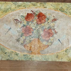 Hand-painted decorative one-of-a-kind floorcloth 24" x 48"